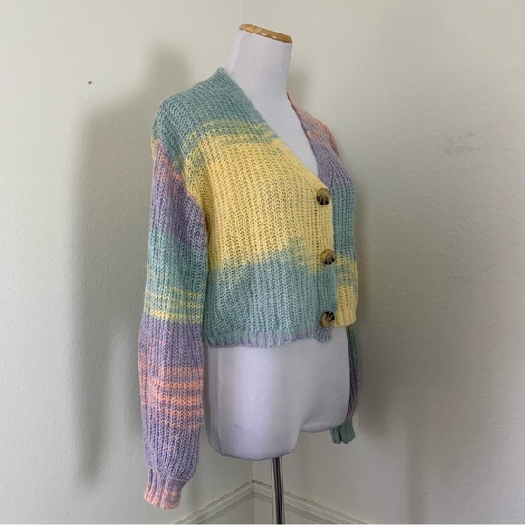 Full Tilt Marled Color Block Cardigan Sweater Sz XS Pastel Lightweight Acrylic - Picture 6 of 16